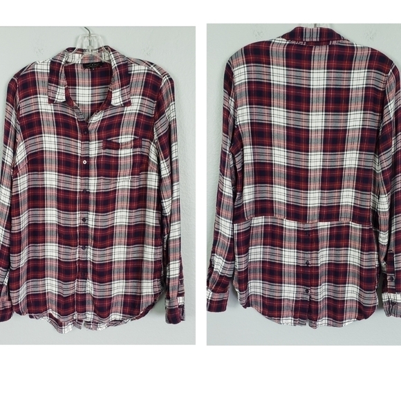 LUCKY BRAND Plaid Button Down Shirt Soft Viscose Modal Blend Back Buttons Sz M - Picture 1 of 8